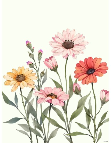 Affiche fleurs pastel deco murale nature zen 30x40