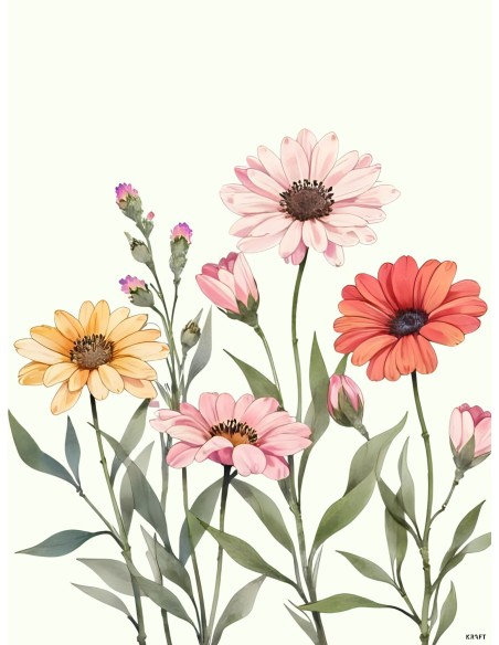 Affiche fleurs pastel deco murale nature zen 30x40