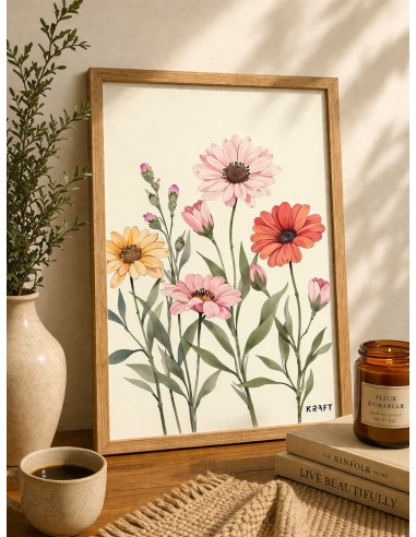Affiche fleurs pastel deco murale nature zen 30x40