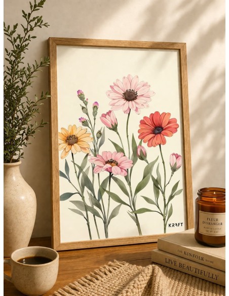 Affiche fleurs pastel deco murale nature zen 30x40