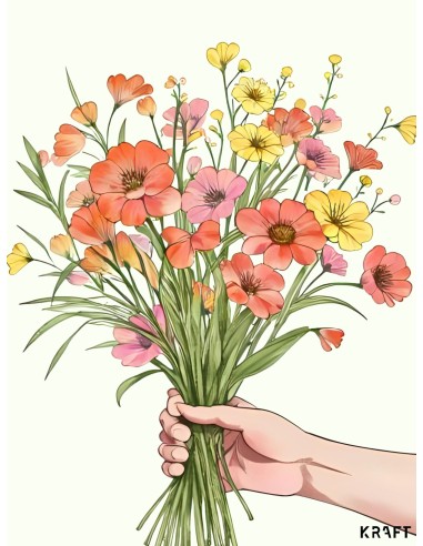 Affiche bouquet fleurs illustration deco murale douce 30x40