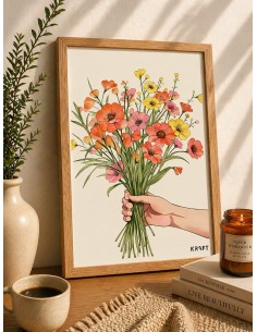 Affiche bouquet fleurs illustration deco murale douce 30x40