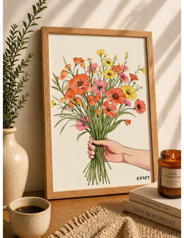 Affiche bouquet fleurs illustration deco murale douce 30x40