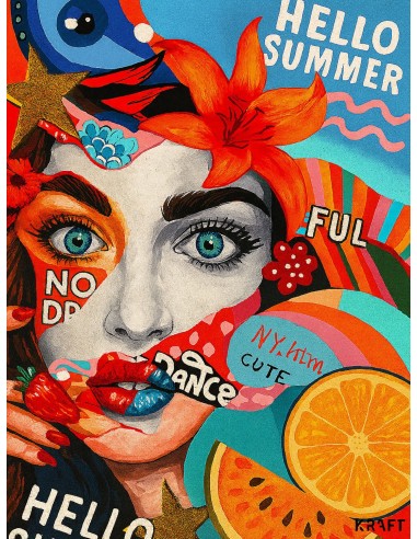 Affiche pop art femme colorée deco murale moderne 30x40