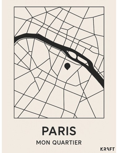 Affiche Paris minimaliste plan de ville deco murale 30x40