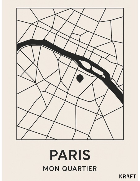 Affiche Paris minimaliste plan de ville deco murale 30x40