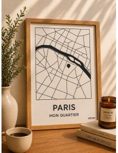 Affiche Paris minimaliste plan de ville deco murale 30x40
