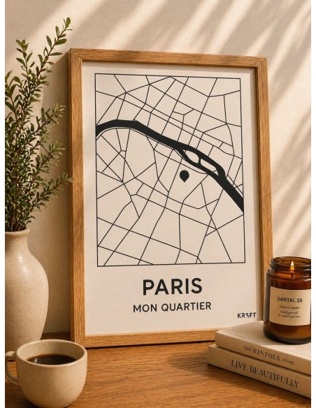 Affiche Paris minimaliste plan de ville deco murale 30x40