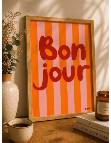 Affiche bonjour deco murale colorée retro 30x40