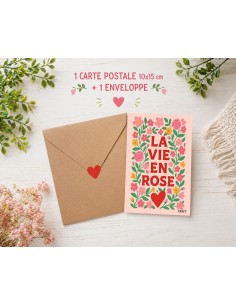 Carte la vie en rose avec enveloppe kraft 10x15 2