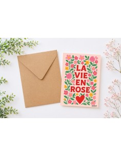 Carte la vie en rose avec enveloppe kraft 10x15