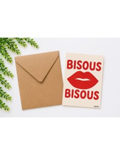 Carte bisous bisous avec enveloppe kraft 10x15
