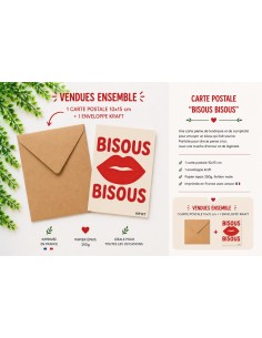 Carte bisous bisous avec enveloppe kraft 10x15 2