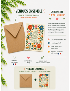 Carte la vie est belle fleurie avec enveloppe kraft 10x15 2