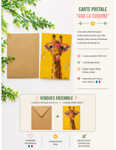Carte girafe drôle gigi la coquine avec enveloppe kraft 10x15 2