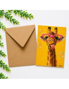 Carte girafe drôle gigi la coquine avec enveloppe kraft 10x15