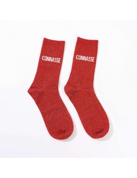 Chaussettes paillettes rouge connasse taille unique 36 42