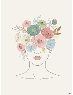 Affiche Femme Fleurie Minimaliste 30x40 – Décoration florale pastel 2
