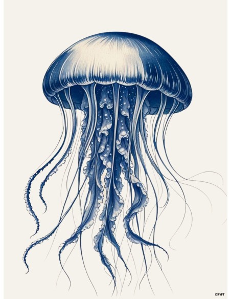 Affiche Méduse Bleue 30x40 – Décoration marine élégante