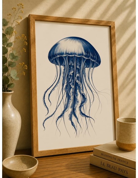 Affiche Méduse Bleue 30x40 – Décoration marine élégante