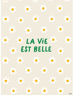 Affiche La Vie Est Belle Marguerites 30x40 – Décoration florale bohème 2