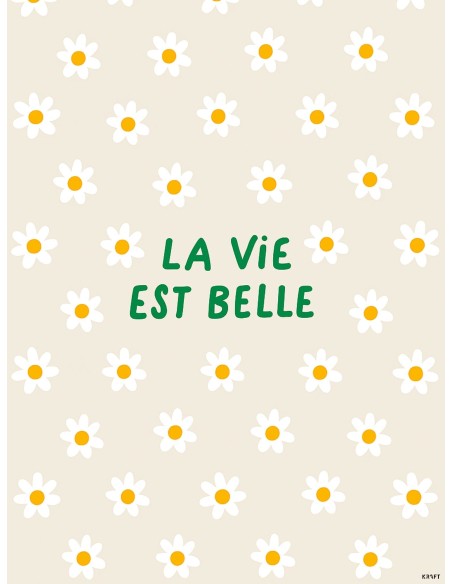 Affiche La Vie Est Belle Marguerites 30x40 – Décoration florale bohème