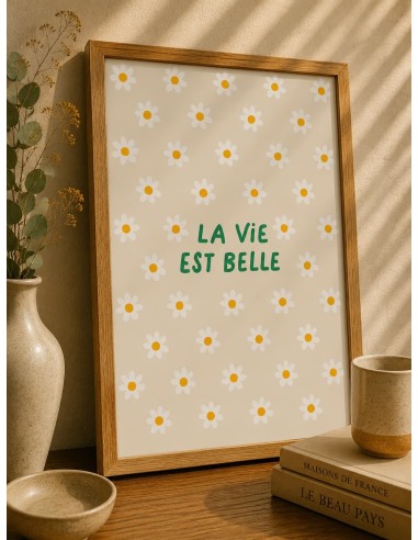 Affiche La Vie Est Belle Marguerites 30x40 – Décoration florale bohème
