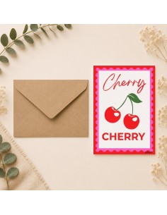 Carte Cherry rétro avec enveloppe – Carte illustrée 10x15 cm