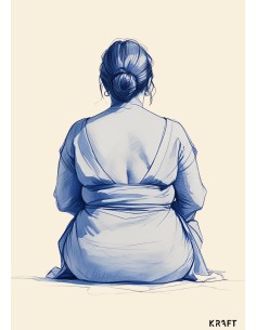 Carte illustration féminine bleue 10x15 avec enveloppe kraft 2