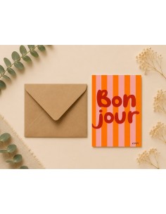 Carte Bonjour rétro 10x15 avec enveloppe kraft