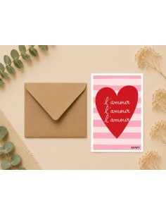 Carte amour cœur rouge 10x15 avec enveloppe kraft