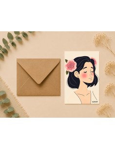 Carte femme fleurs roses 10x15 avec enveloppe kraft
