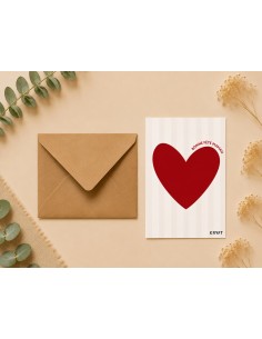 Carte Bonne Fête Maman cœur rouge 10x15 avec enveloppe kraft