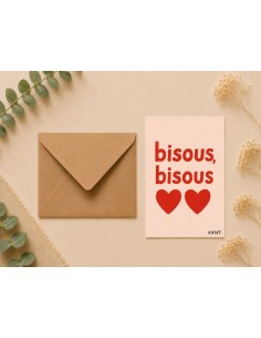 Carte Bisous Bisous avec enveloppe – Carte tendre minimaliste