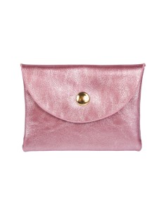 Porte-monnaie irisé rose bouton doré – Compact et élégant