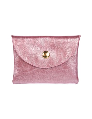 Porte-monnaie irisé rose bouton doré – Compact et élégant