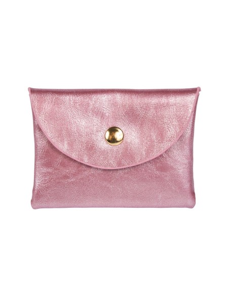 Porte-monnaie irisé rose bouton doré – Compact et élégant