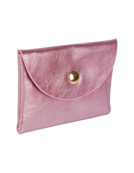 Porte-monnaie irisé rose bouton doré – Compact et élégant