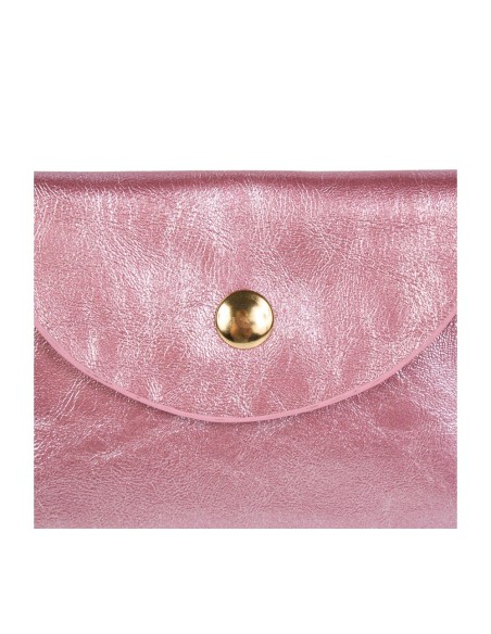 Porte-monnaie irisé rose bouton doré – Compact et élégant