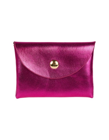 Porte-monnaie irisé fuchsia bouton doré – Compact et tendance