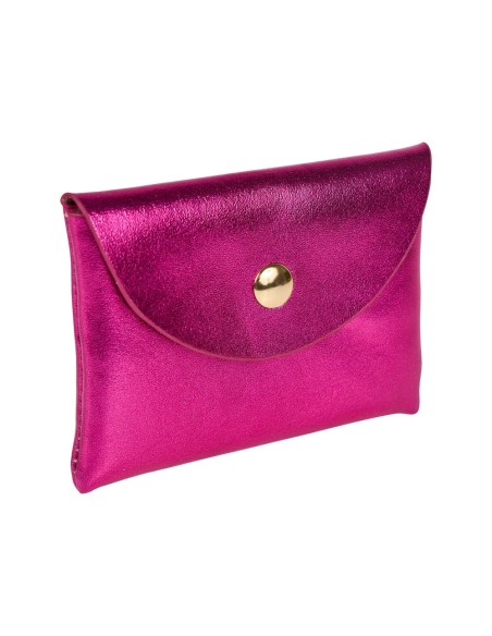 Porte-monnaie irisé fuchsia bouton doré – Compact et tendance