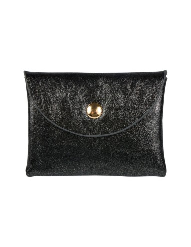 Porte-monnaie irisé noir bouton doré – Compact et élégant