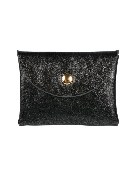 Porte-monnaie irisé noir bouton doré – Compact et élégant