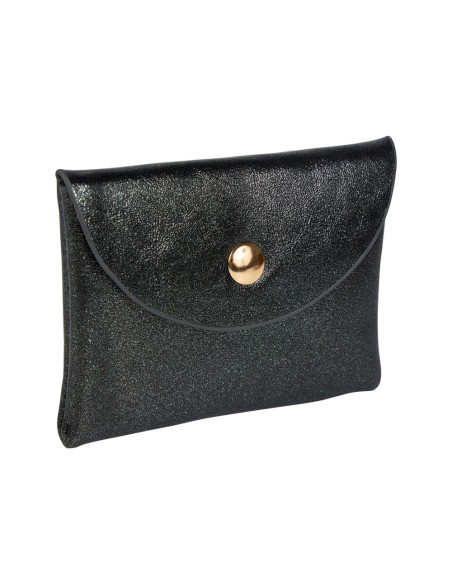 Porte-monnaie irisé noir bouton doré – Compact et élégant