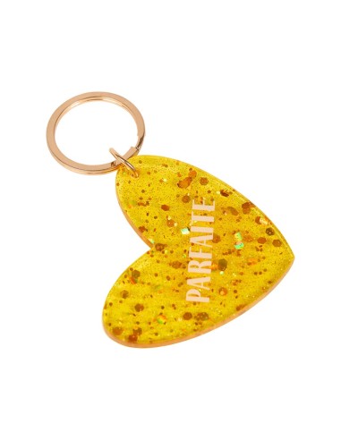 Porte-clés cœur moutarde Parfaite – Accessoire pailleté