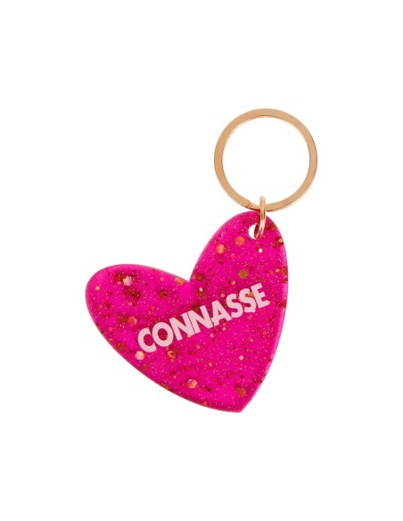 Porte-clés cœur rose Connasse – Accessoire fun pailleté
