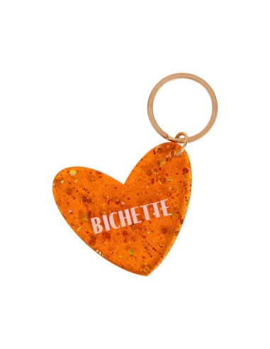Porte-clés cœur orange Bichette pailleté