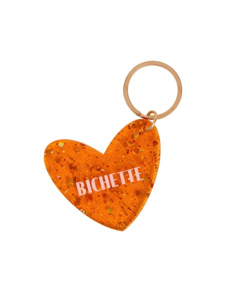 Porte-clés cœur orange Bichette pailleté