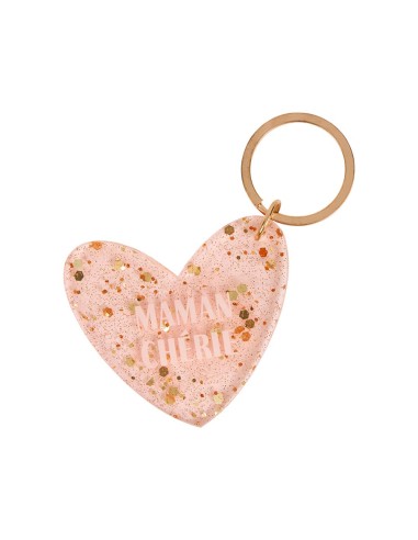 Porte-clés cœur rose Maman Chérie pailleté