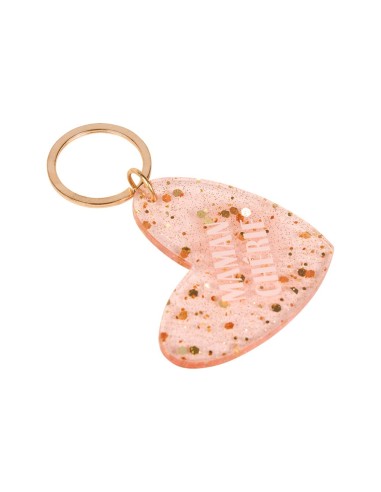 Porte-clés cœur rose Maman Chérie pailleté
